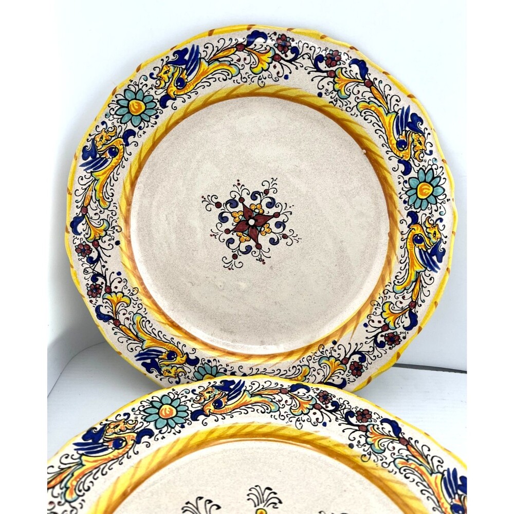 Rafaellesco 2pc Set 10" Salad Plates Wide Rim Deruta ITALY Hand Painted Dragons - Picture 3 of 9